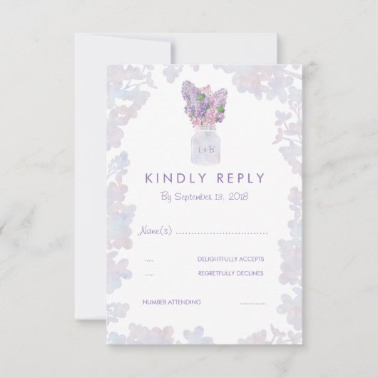 Aquarellfarben Lilacs Elegante Wedding RSVP Card (Vorderseite)