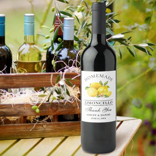 Aquarellfarben Limoncello Dank Flaschenetiketten Weinetikett