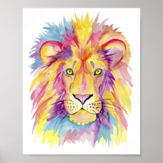 Aquarellfarben Lion Print - farbenfrohe Wanddekora Poster