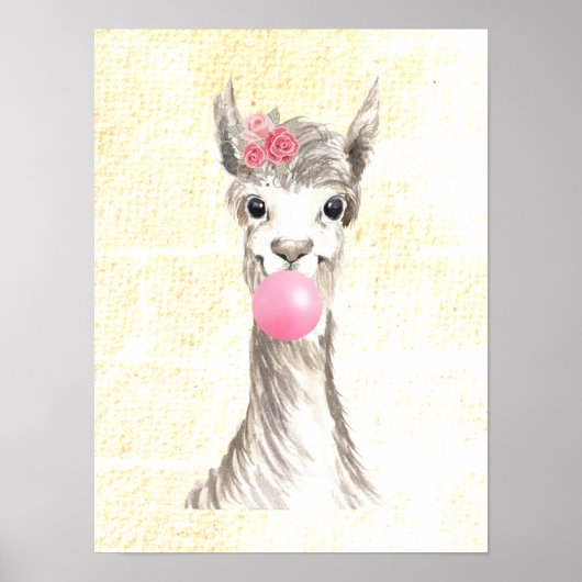 Aquarellfarben Llama Blasblase Texturierte Poster (Vorne)