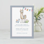 Aquarellfarben Llama Kindergeburtstag Party Foto Einladung (Stehend Vorderseite)