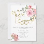 Aquarellfarben Lush Blush Pink Floral Engagement P Einladung (Vorderseite)