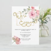 Aquarellfarben Lush Blush Pink Floral Engagement P Einladung (Stehend Vorderseite)