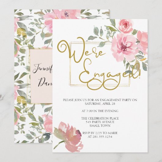 Aquarellfarben Lush Blush Pink Floral Engagement P Einladung (Vorne/Hinten)