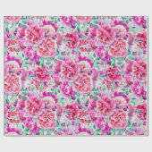 Aquarellfarben Lush Pink Peonies & Green Aquamarin Geschenkpapier (Flach)