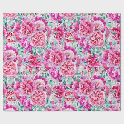 Aquarellfarben Lush Pink Peonies & Green Aquamarin Geschenkpapier (Flach)