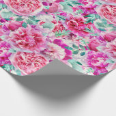 Aquarellfarben Lush Pink Peonies & Green Aquamarin Geschenkpapier (Ecke)