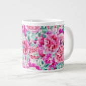 Aquarellfarben Lush Pink Peonies & Green Aquamarin Jumbo-Tasse (Vorderseite Rechts)