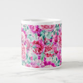 Aquarellfarben Lush Pink Peonies & Green Aquamarin Jumbo-Tasse (Vorderseite)