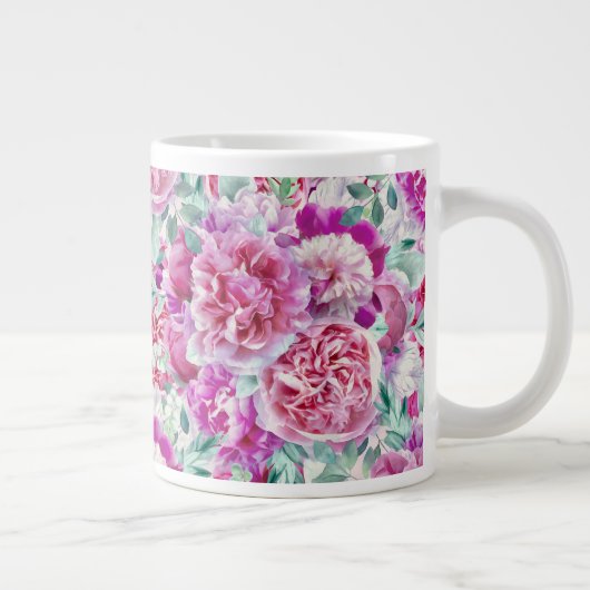 Aquarellfarben Lush Pink Peonies & Green Aquamarin Jumbo-Tasse (Rechts)