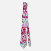 Aquarellfarben Lush Pink Peonies & Green Aquamarin Krawatte (Vorderseite)