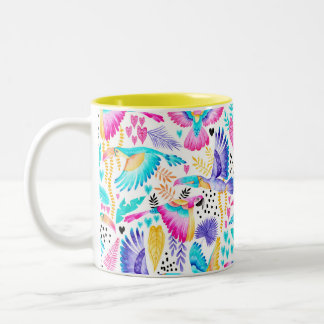 Aquarellfarben-Maccam und Tropischer Dschungel Zweifarbige Tasse