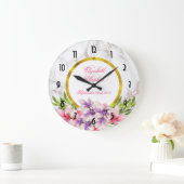 Aquarellfarben Magnolien, Imitate Marmortextur Hoc Große Wanduhr (Zuhause)