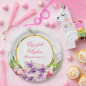 Aquarellfarben Magnolien, Imitate Marmortextur Hoc Pappteller (Party)