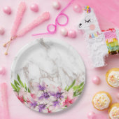 Aquarellfarben Magnolien, Imitate Marmortextur Pappteller (Party)