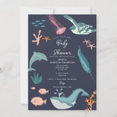 Aquarellfarben Meerestiere Blue Baby Dusche Einladung (Vorderseite)