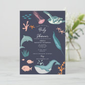 Aquarellfarben Meerestiere Blue Baby Dusche Einladung (Stehend Vorderseite)