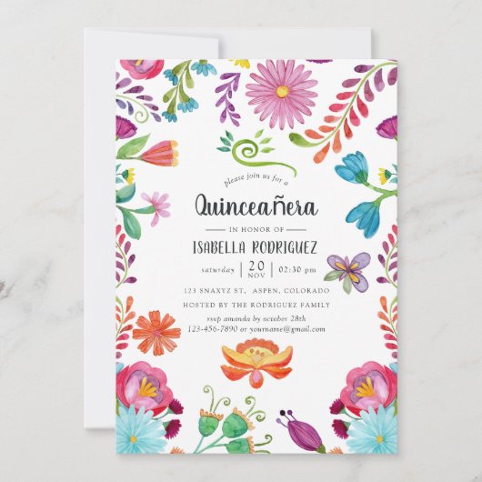Aquarellfarben mexikanische Fiesta Quinceañara Einladung (Vorderseite)