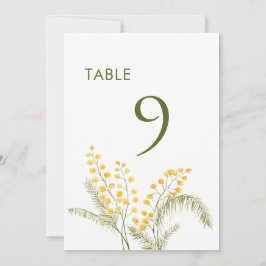 Aquarellfarben Mimosa Blume Hochzeit Tischnummer