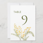 Aquarellfarben Mimosa Blume Hochzeit Tischnummer (Rückseite)