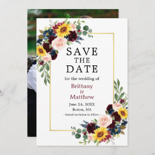 Aquarellfarben-Mischfloral-Burgund-Gold-Foto Save The Date