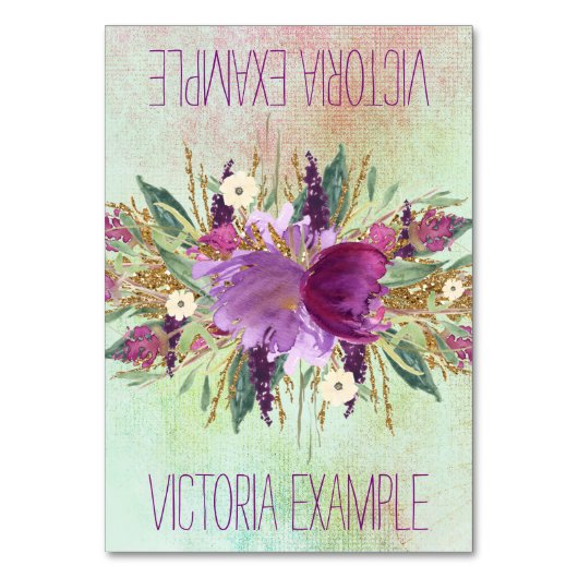 Aquarellfarben mit Blumenmotiven Tischnummer (Vorderseite)