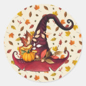 Aquarellfarben mit Hut und Herbstlauben Runder Aufkleber (Vorderseite)