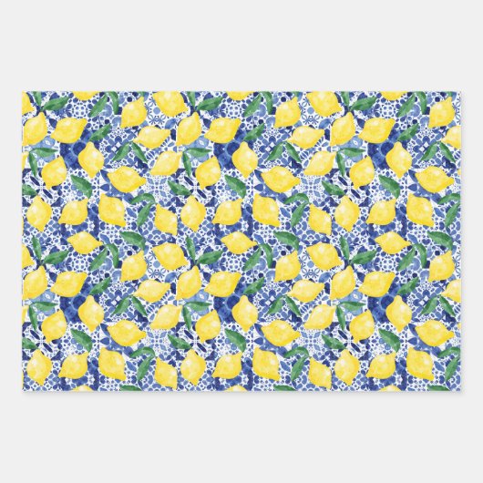 Aquarellfarben Mittelmeer Zitronenleuchte Zitrusfr Geschenkpapier Set (Vorderseite 3)