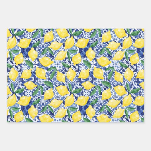 Aquarellfarben Mittelmeer Zitronenleuchte Zitrusfr Geschenkpapier Set (Vorderseite 2)