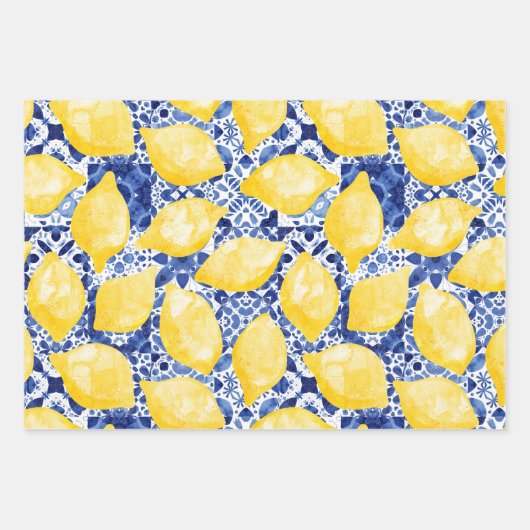 Aquarellfarben Mittelmeer Zitronenleuchte Zitrusfr Geschenkpapier Set (Vorderseite)
