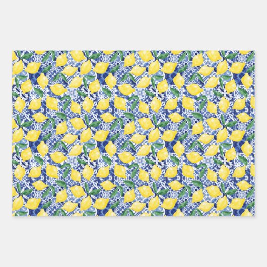 Aquarellfarben Mittelmeer Zitronenleuchte Zitrusfr Geschenkpapier Set (Vorderseite 3)