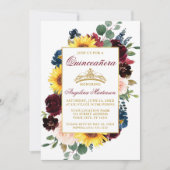 Aquarellfarben Mixed Burgundi Floral Gold Quincean Einladung (Vorderseite)