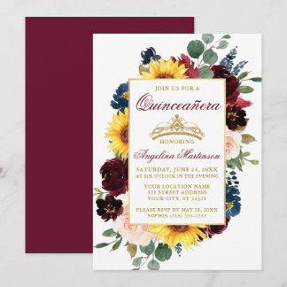 Aquarellfarben Mixed Burgundi Floral Gold Quincean Einladung
