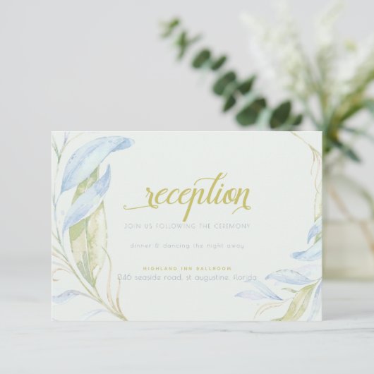 Aquarellfarben Moderne Boho Leafy Branchen Empfang Einladung (Stehend Vorderseite)