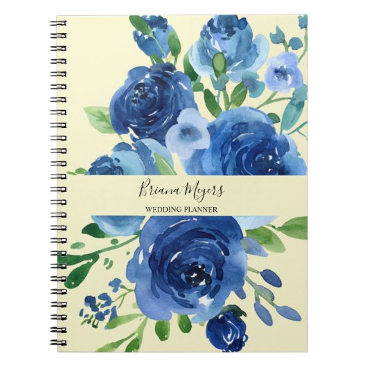 Aquarellfarben Modernes florales Navy Yellow Busin Notizblock (Vorderseite)