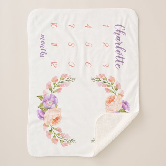 Aquarellfarben-Monogram-Baby-Meilenstein-Foto Sherpadecke (Vorderseite)