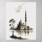 Aquarellfarben Moschee in Schwarz-Weiß Poster (Vorne)