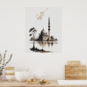 Aquarellfarben Moschee in Schwarz-Weiß Poster (Küche)