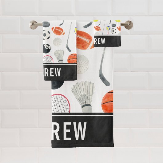 Aquarellfarben Multi Sport Muster Balls Kid Boy Na Badhandtuch Set