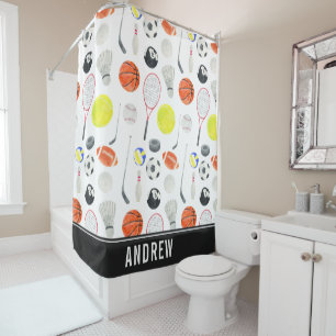 Aquarellfarben Multi Sport Muster Balls Kid Boy Na Duschvorhang