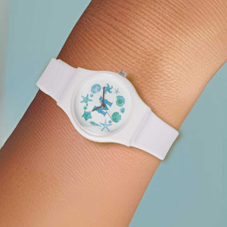 Aquarellfarben Muscheln & Starfish Blau Mit Monogr Armbanduhr