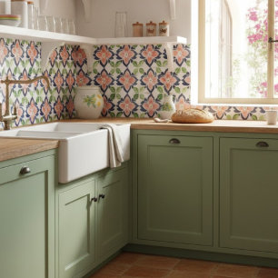 Aquarellfarben Muster Navy Korallengrün Fliese