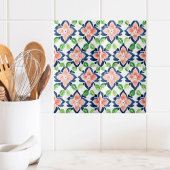 Aquarellfarben Muster Navy Korallengrün Fliese