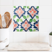 Aquarellfarben Muster Navy Korallengrün Fliese