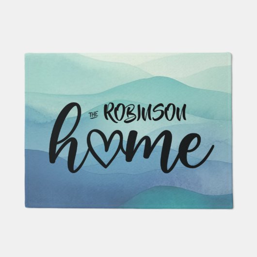 Aquarellfarben Navy Blue Turquois Layered Zuhause Fußmatte (Vorderseite)