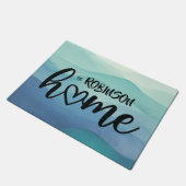 Aquarellfarben Navy Blue Turquois Layered Zuhause Fußmatte (Schrägansicht)