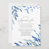 Aquarellfarben Navy Indigo Blätter Sip and See Par Einladung (Vorderseite)