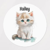 Aquarellfarben Niedlich Kitten mit blauen Augen Etiketten (Design 2)