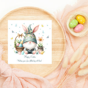 Aquarellfarben Niedlich Ostern Gnome und Schmetter Feiertagskarte