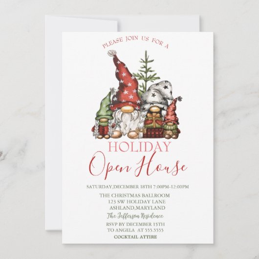 Aquarellfarben Niedliche Gnomas Offenes Haus Einladung (Vorderseite)